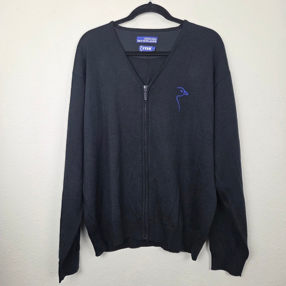 Dänisches‎ Bettenlager Men's Full Zip Wool Blend Cardigan Black Large Bird Logo